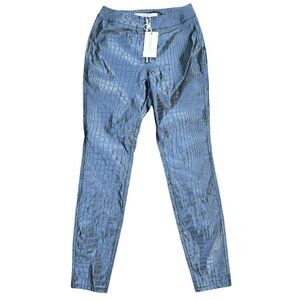 Women's Black Crocodile Skin Skinny Leather Pants - Stylish And Chic Design NWT